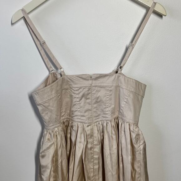 French Connection Dress 2 Cream Champaign Tiered Midi Cottage Boho Minimal Prep - Picture 4 of 8